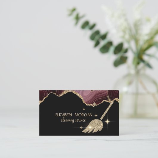 金ゴールドエレガントほうき、メイドのブルゴーニュの瑪瑙を洗浄 名刺 (スタンド正面)