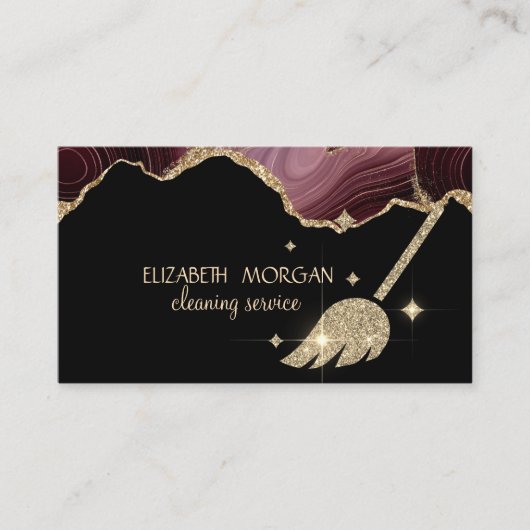 金ゴールドエレガントほうき、メイドのブルゴーニュの瑪瑙を洗浄 名刺 (正面)