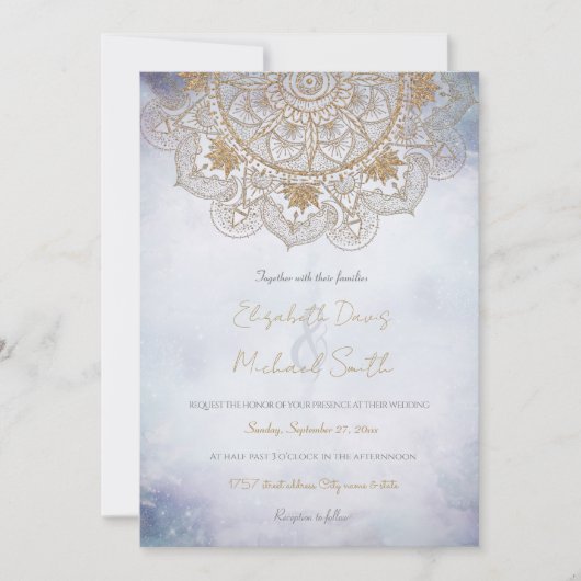 金ゴールドエレガントアイサンムーンマンダラデザイン 招待状 (正面)
