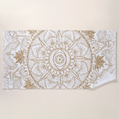 金ゴールドエレガントアイサンムーンマンダラホワイト ビーチタオル (正面)