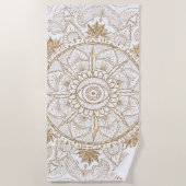 金ゴールドエレガントアイサンムーンマンダラホワイト ビーチタオル (正面)