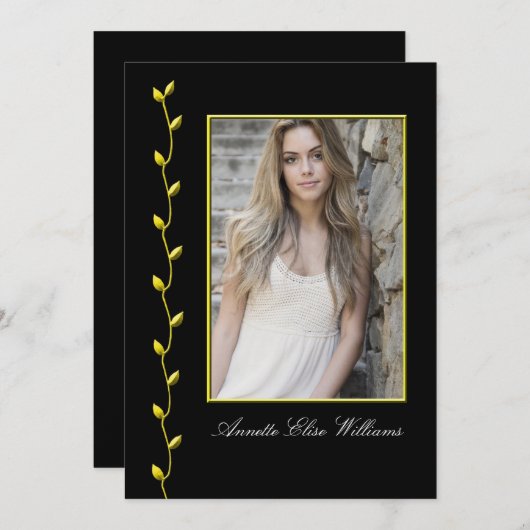 金ゴールドエレガントアイビーと写真blackBG 案内状 (正面/裏面)