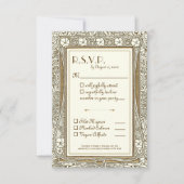 金ゴールドエレガントアイボリーアールヌーボーRSVP w食事の選択 出欠カード (正面)