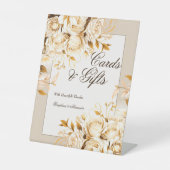 金ゴールドエレガントアイボリーフローラウェディングギフトテーブルトップ 台座サイン (正面)