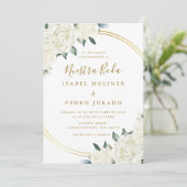 金ゴールドエレガントアイボリーフローラヌエストラボダ結婚ズ 招待状 (スタンド正面)
