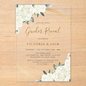 金ゴールドエレガントアイボリーフローラ緑の性別開示 アクリル招待状 (正面)