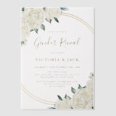 金ゴールドエレガントアイボリーフローラ緑の性別開示 ベラム紙招待状 (正面)