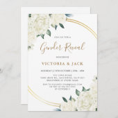 金ゴールドエレガントアイボリーフローラ緑の性別開示 招待状 (正面/裏面)