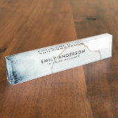 金ゴールドエレガントアクアブルーブラシストローク汚れテクスチャ デスクネームプレート (側面)