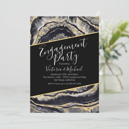 金ゴールドエレガントアゲート婚約パーティ招待状 招待状 (スタンド正面)