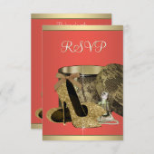 金ゴールドエレガントアンドコーラルグアババースデーパーティーRSVP 出欠カード (正面/裏面)