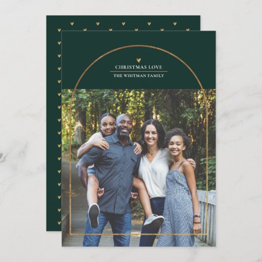 金ゴールドエレガントアーチオーバーレイChristmas Love写真 シーズンカード (正面/裏面)