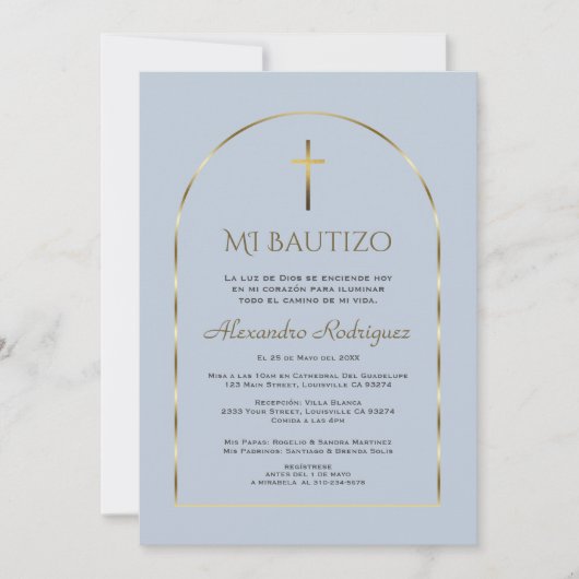 金ゴールドエレガントアーチダスティブルーボーイバウティソスペインのー 招待状 (正面)