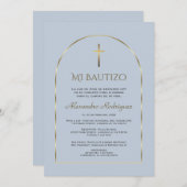 金ゴールドエレガントアーチダスティブルーボーイバウティソスペインのー 招待状 (正面/裏面)