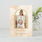 金ゴールドエレガントアーチハッピーホリデーズスクリプトフォト シーズンカード (スタンド正面)