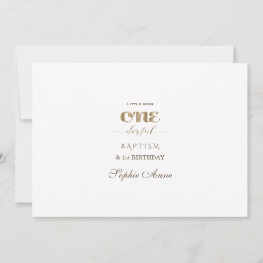 金ゴールドエレガントアーチバプテスマ1stバースデーガールフォト 招待状 (裏面)