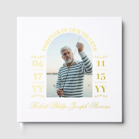 金ゴールドエレガントアーチ写真を永遠に私たちのハート ゲストブック (正面)