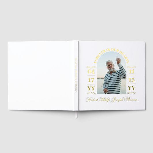 金ゴールドエレガントアーチ写真を永遠に私たちのハート ゲストブック (全面)