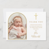 金ゴールドエレガントアーチ写真署名台本バプテスマ サンキューカード (正面)
