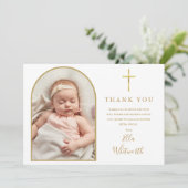 金ゴールドエレガントアーチ写真署名台本バプテスマ サンキューカード (スタンド正面)