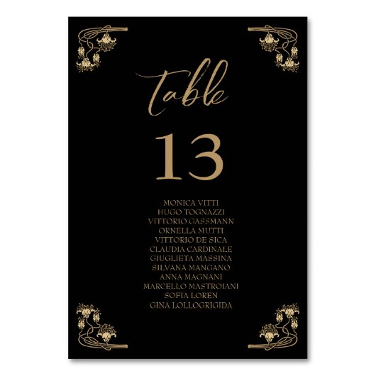 金ゴールドエレガントアートデコウェディング台座図T テーブルナンバー (正面)