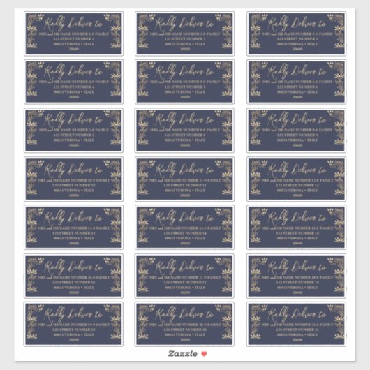 金ゴールドエレガントアールデコオンブルーゲスト住所 シール (シート)