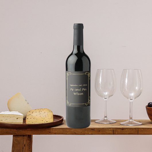 金ゴールドエレガントアールデコヴィンテージ結婚式 ワインラベル