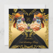 金ゴールドエレガントイエローバードブラック70th誕生日パーティー 招待状 (正面)