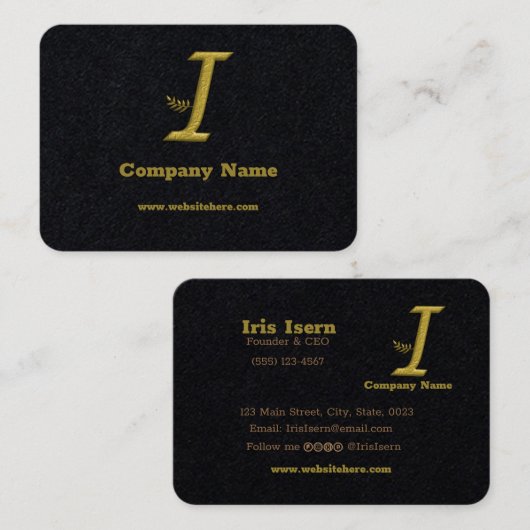 金ゴールドエレガントイニシャルレターIロゴ名刺 名刺 (正面/裏面)