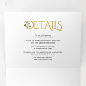 金ゴールドエレガントイニシャル(アンパサンド、バラ結婚の 三つ折り招待状 (内部最初)