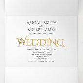 金ゴールドエレガントイニシャル(アンパサンド、バラ結婚の 三つ折り招待状 (内部中)