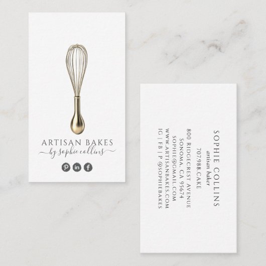 金ゴールドエレガントウィスクベイカーベーカリーパティシシェフ 名刺 (正面/裏面)