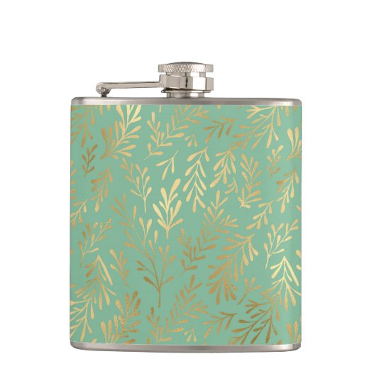 金ゴールドエレガントウィローのティール（緑がかった色） フラスク (正面)