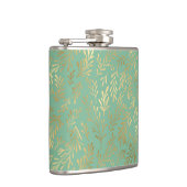 金ゴールドエレガントウィローのティール（緑がかった色） フラスク (右)