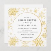 金ゴールドエレガントウィンタースノーフレークブライダルシャワー 招待状 (正面/裏面)
