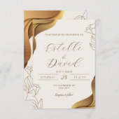 金ゴールドエレガントウェディング招待状 出欠カード (正面/裏面)