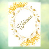 金ゴールドエレガントウェルカムサインとフローラフレーム ウィンドウサイン (シート3)