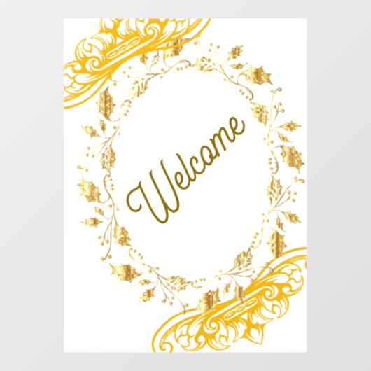 金ゴールドエレガントウェルカムサインとフローラフレーム ウィンドウサイン (シート)