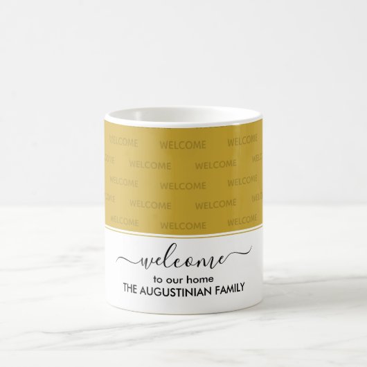 金ゴールドエレガントウェルカムトゥーアットホームゲスト コーヒーマグカップ (中央)