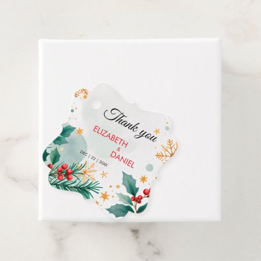 金ゴールドエレガントウォーターカラーホリークリスマスメッセージカード フェイバータグ (インサイチュ)