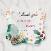 金ゴールドエレガントウォーターカラーホリークリスマスメッセージカード フェイバータグ (正面)