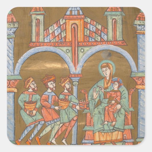 金ゴールドエレガントエピファニークリスマス出生中世 スクエアシール (正面)