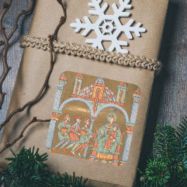 金ゴールドエレガントエピファニークリスマス出生中世 スクエアシール