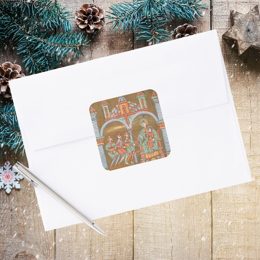 金ゴールドエレガントエピファニークリスマス出生中世 スクエアシール
