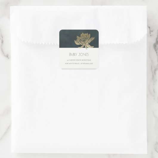 金ゴールドエレガントエメラルドグリーンロータスフローラアドレス スクエアシール (バッグ)