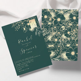 金ゴールドエレガントエメラルドモノグ結婚ラム 招待状