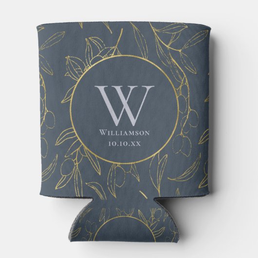 金ゴールドエレガントオリーブ葉フローラモノグラム結婚ズ 缶クーラー (裏面)