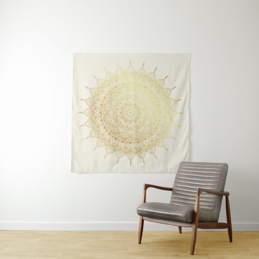 金ゴールドエレガントオンクリームフローラヘナマンダラ タペストリー (インサイチュ(横))