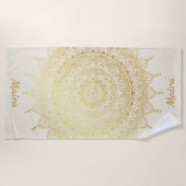 金ゴールドエレガントオンクリームフローラヘナマンダラ ビーチタオル (正面)