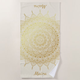 金ゴールドエレガントオンクリームフローラヘナマンダラ ビーチタオル